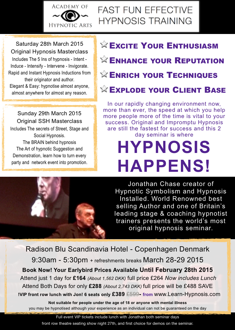Hypnosis Happens seminar Copenhagen flyer png image